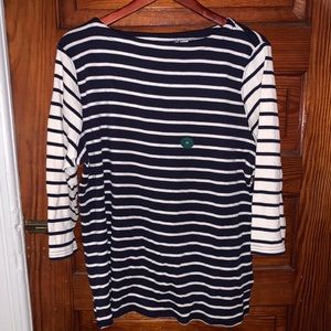 LL Bean Boatneck Striped 3/4 sleeve sweater